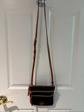 Dooney & Bourke Black Crossbody with Brown Leather Trim